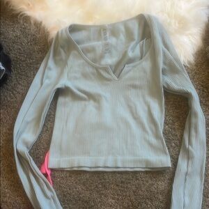 Ribbed Long Sleeve Top in Light Blue